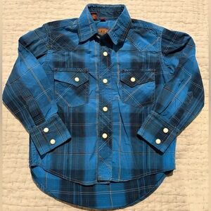 Boys Pearl Snap Plaid Shirt Rafter C Size XS (4T) Blue & Black Western Wear